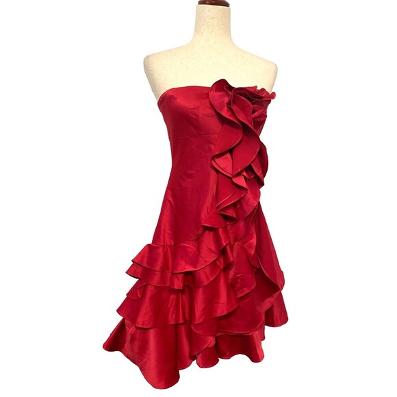 BLACK Cocktail Party Dress Sz M Ruffled Strapless Spaghetti Fuchsia Prom Fairy - Picture 2 of 16